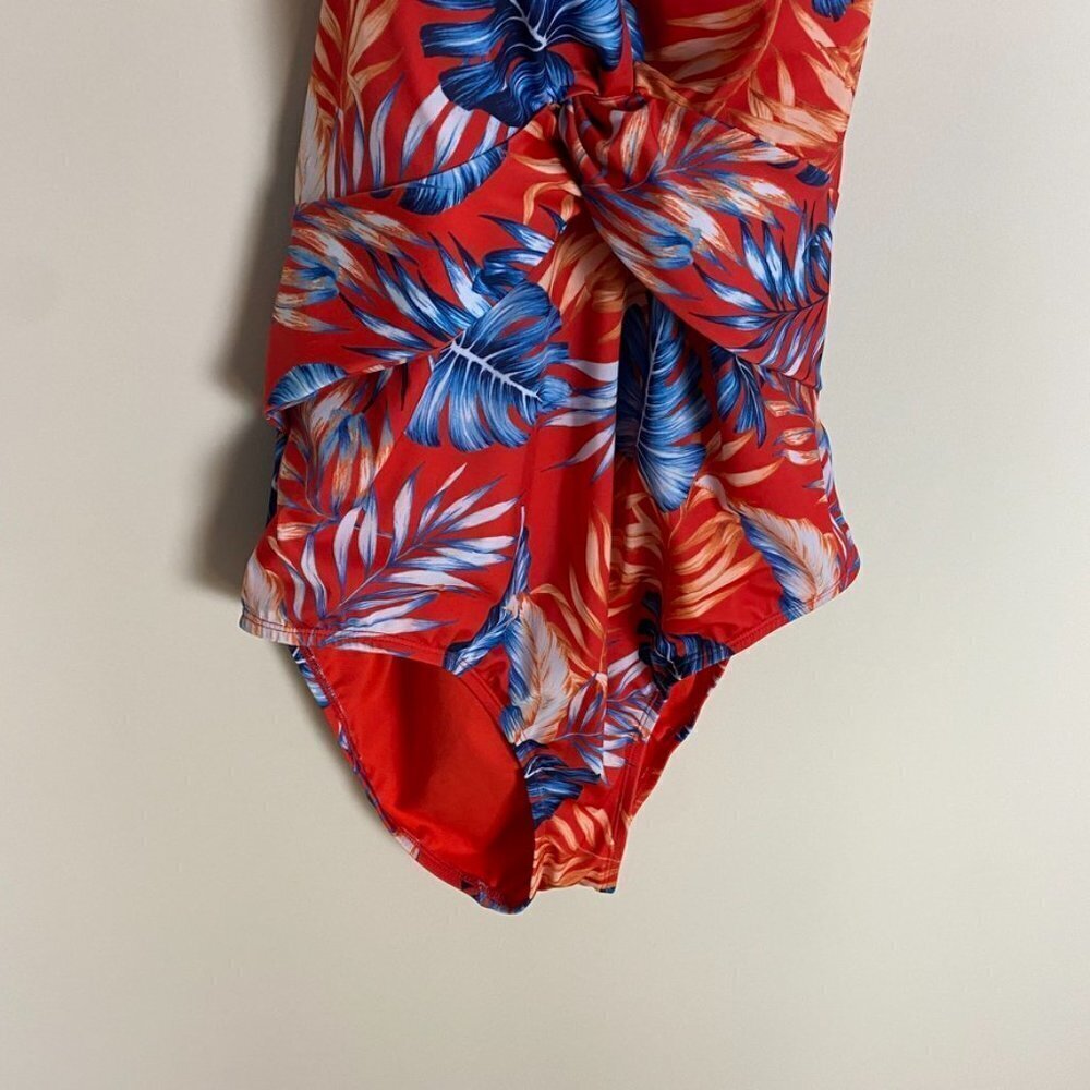 Evri‎ Twist Front Halter One Piece Swimsuit Floral Womens 1X Red Hawaiian - Picture 5 of 10